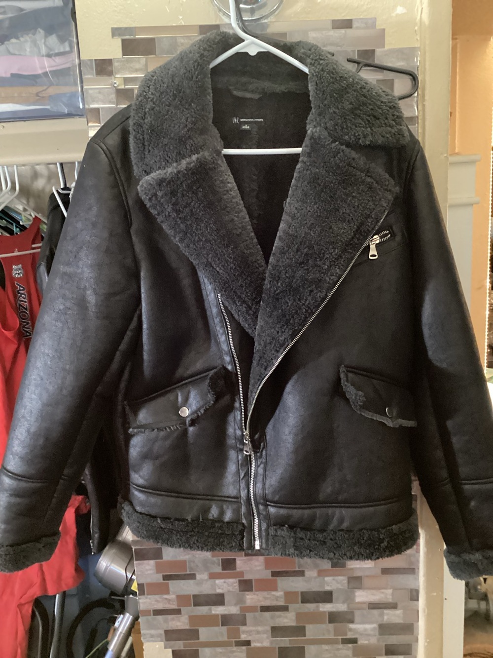 INC International Concepts Black Faux Shearling Jacket